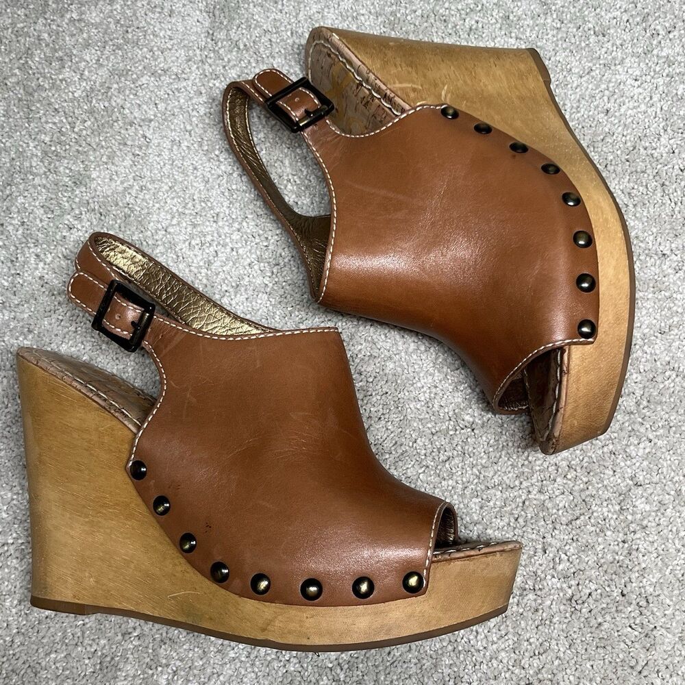 Sam Edelman Camilla Slingback Wedge Sandal Wo 7.5 Studded Brown Leather Platform - Picture 4 of 11